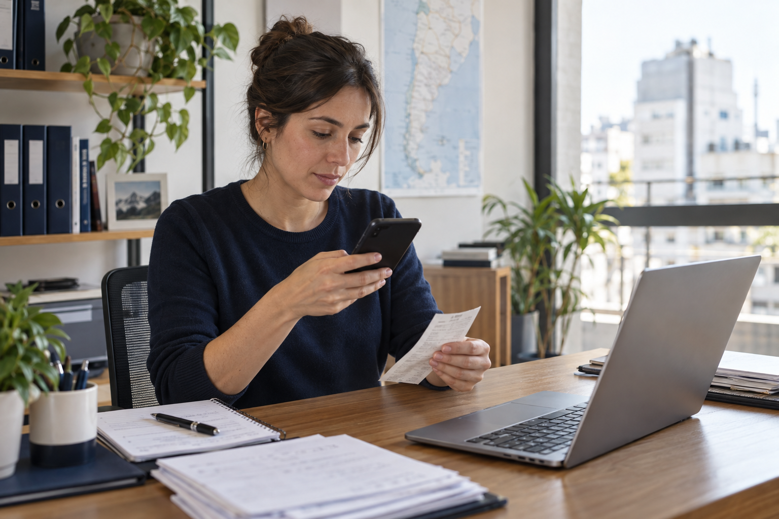 Recording a receipt with a phone in an office